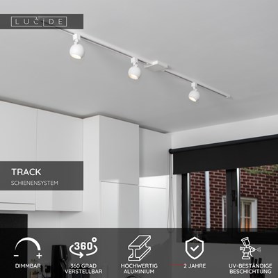 Lucide TRACK FAVORI Schienenstrahler - 1-Phasen Stromschiene / Schienensystem - 1xGU10 - Weiß (Verlängerung)